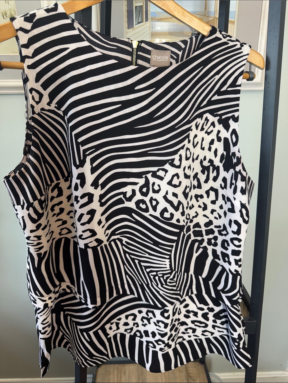 Chico's Black and White Mixed Animal Print Sleeveless Camisole
